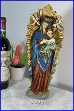 Antique French chalkware madonna angels statue religious