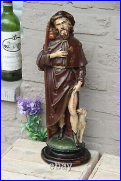Antique French chalkware saint Roch dog figurine statue religious