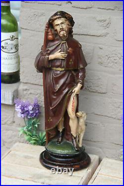 Antique French chalkware saint Roch dog figurine statue religious