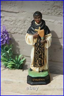 Antique French chalkware statue Saint Martin de porres black figurine religious