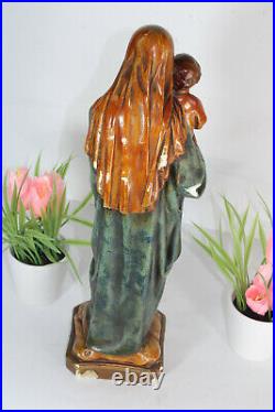 Antique French chalkware statue madonna mary religious