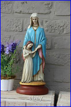 Antique French chalkware statue saint anne anna with child religious