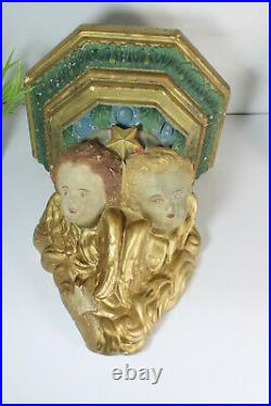 Antique French church chalk wall console putti angel heads religious