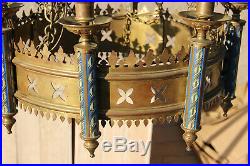 Antique French church religious chandelier neo gothic enamel 8 lamps rare cross