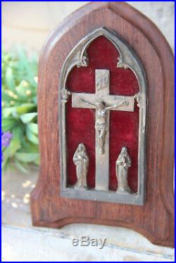 Antique French crucifix wood framed mary maria magdalena religious