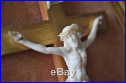 Antique French framed religious wall cross, crucifix, hand carved christ