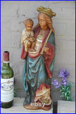 Antique French large chalkware statue madonna figurine religious