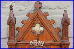 Antique French neo gothic wood carved holy water font religious angel