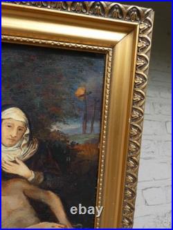 Antique French oil canvas pieta jesus painting religious