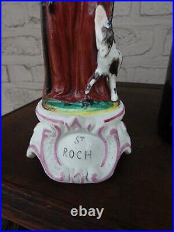 Antique French porcelain h Saint rochus dog statue figurine religious