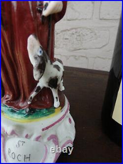 Antique French porcelain h Saint rochus dog statue figurine religious