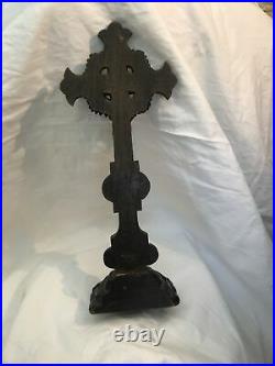Antique French religious Crucifix cross Hand Carved wood Free Standing Corpus