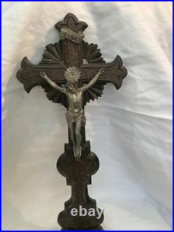 Antique French religious Crucifix cross Hand Carved wood Free Standing Corpus