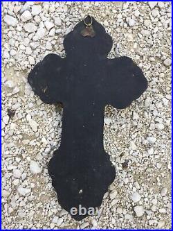 Antique French religious Crucifix cross christ wood black lacquered napoleon III