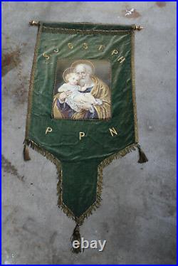 Antique French religious procession BAnner flag saint joseph