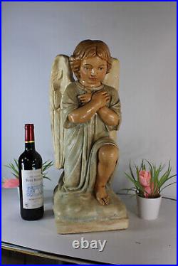 Antique French religious stoneware angel statue figurine religious church
