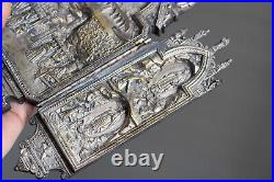 Antique French religious triptych silver plated bronze'Lourdes