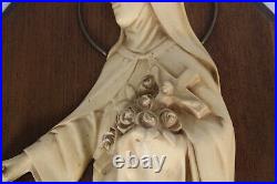 Antique French religious wall plaque chalkware figurine saint theresia angels