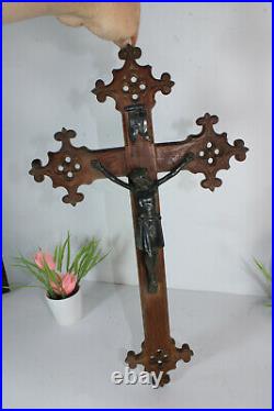 Antique French religious wood carved crucifix