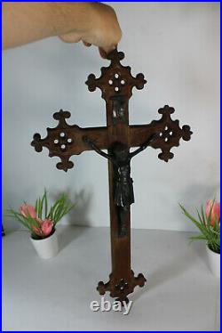 Antique French religious wood carved crucifix
