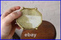 Antique French wax baby jesus in small glass box brass religious relic