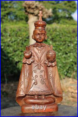 Antique French wood carved jesus of prague statue figurine religious