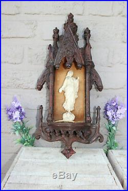 Antique French wood carved religious wall chapel meerschaum madonna neo gothic