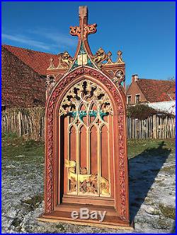 Antique FrenchGothic Religious Church Altar Architectural Element Original Paint