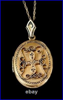 Antique GF Victorian Memorial Photo Locket Cross With All Our Love c. 1880s Antique GF Victorian Memorial Photo Locket Cross With All Our Love c. 1880s