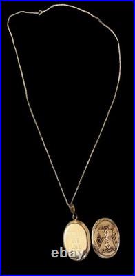 Antique GF Victorian Memorial Photo Locket Cross With All Our Love c. 1880s