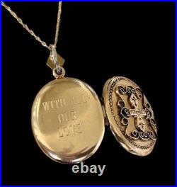 Antique GF Victorian Memorial Photo Locket Cross With All Our Love c. 1880s