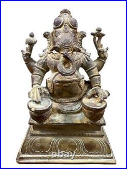 Antique Ganesha Statue Hindu Elephant God War Religious Bronze