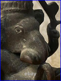 Antique Ganesha Statue Hindu Elephant God War Religious Bronze