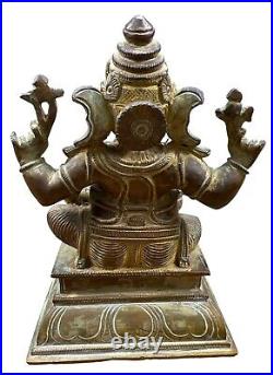 Antique Ganesha Statue Hindu Elephant God War Religious Bronze