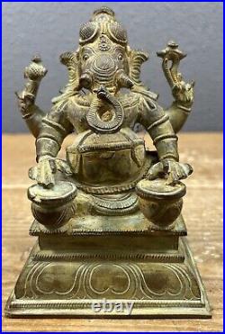 Antique Ganesha Statue Hindu Elephant God War Religious Bronze