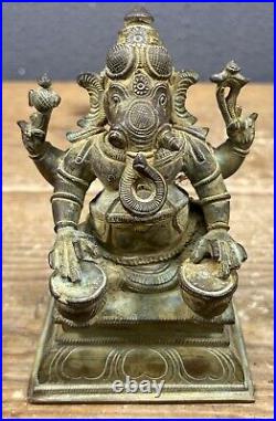 Antique Ganesha Statue Hindu Elephant God War Religious Bronze