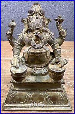 Antique Ganesha Statue Hindu Elephant God War Religious Bronze