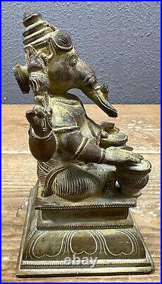 Antique Ganesha Statue Hindu Elephant God War Religious Bronze