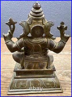 Antique Ganesha Statue Hindu Elephant God War Religious Bronze