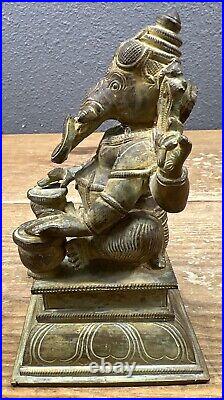 Antique Ganesha Statue Hindu Elephant God War Religious Bronze