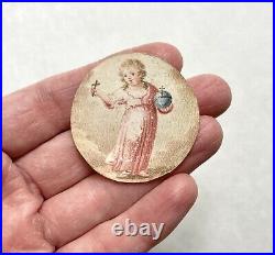 Antique Georgian Pocket Watch Paper Vellum Miniature Painting Baby Jesus 1 5/8