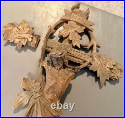 Antique German Black Forest Wood Cross Hand Carved Crucifix Religious Art 18.75