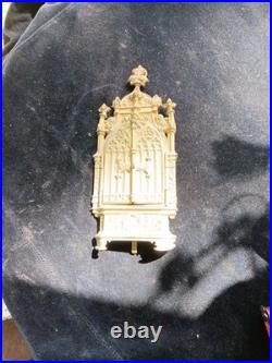 Antique German Brass And Porcelain Religious Tryptic