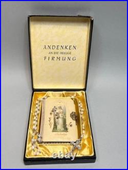 Antique German Catholic Religious Holy Confirmation Prayer Book MOP Rosary Bead