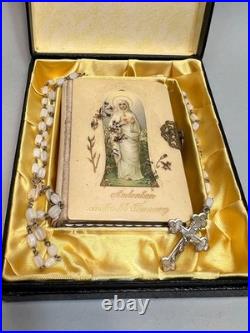 Antique German Catholic Religious Holy Confirmation Prayer Book MOP Rosary Bead