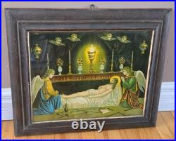 Antique German Chromolithograph Holy Grave of Christ Devotional Print c. 1900