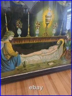 Antique German Chromolithograph Holy Grave of Christ Devotional Print c. 1900
