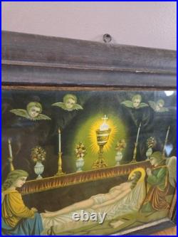 Antique German Chromolithograph Holy Grave of Christ Devotional Print c. 1900