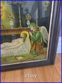 Antique German Chromolithograph Holy Grave of Christ Devotional Print c. 1900