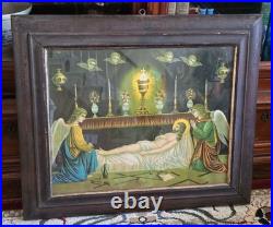 Antique German Chromolithograph Holy Grave of Christ Devotional Print c. 1900